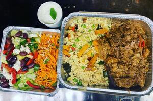 Moroccan lamb, peal cous cous and veggies, salads and minted yoghurt. Yum! #georgesrivereats #lockdowndinners #georgesriverlga #comeandgetit #dinnerisserved #fresh